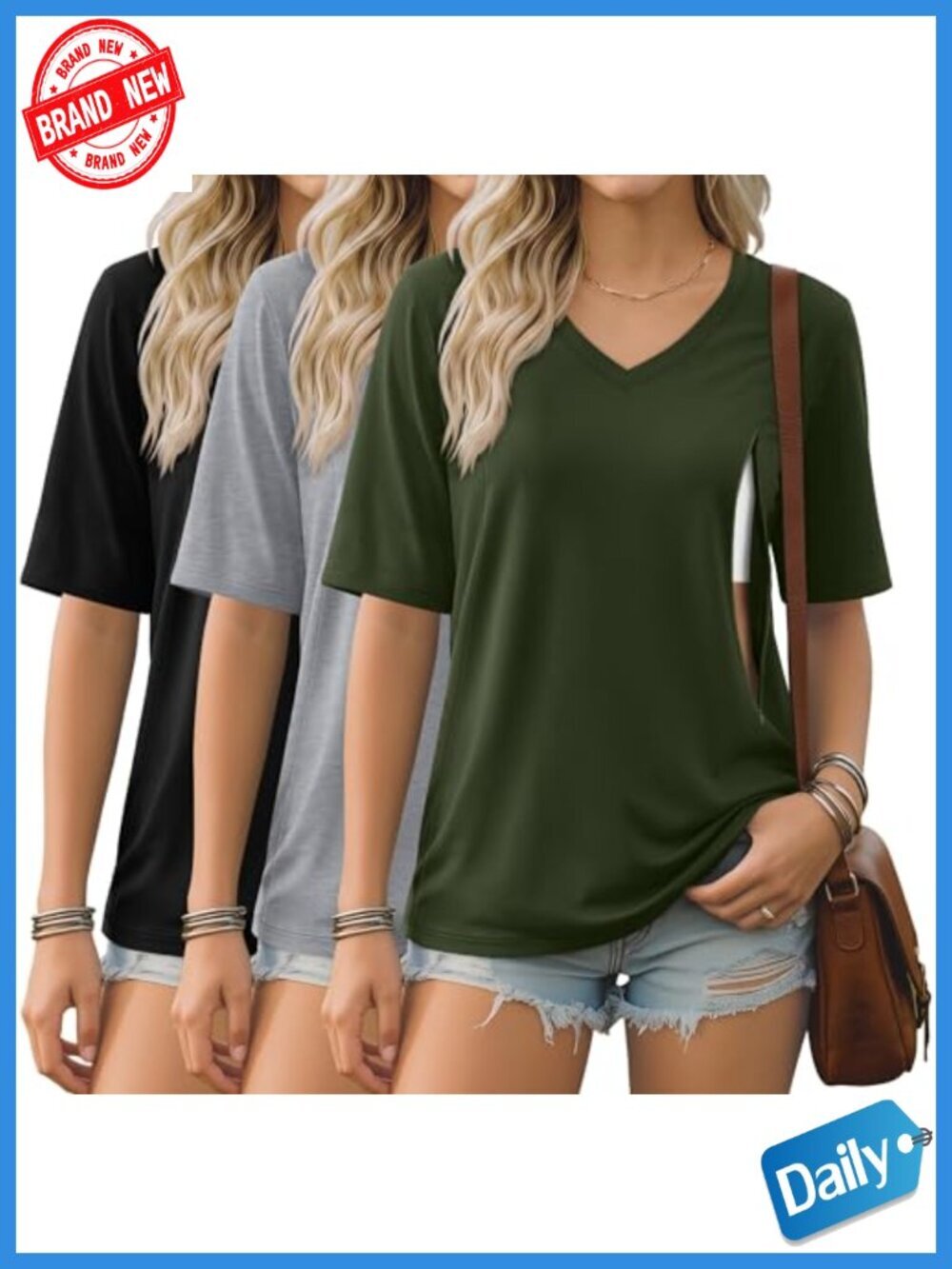 3 Pack Nursing Shirts for Women - V Neck Half Sleeve